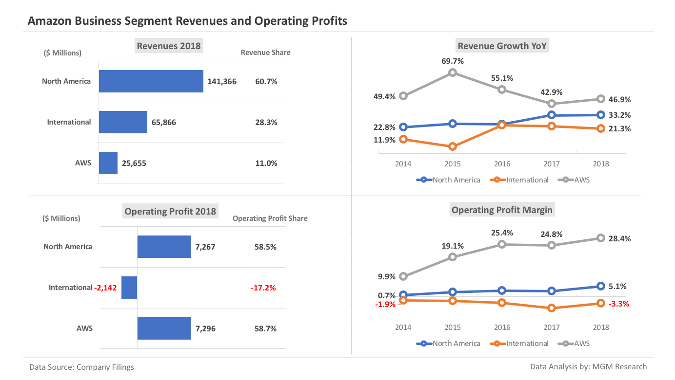 Amazon Business Segment Revenues and Profits 2014-18